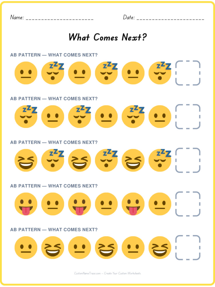 AB pattern worksheet 7 for kids