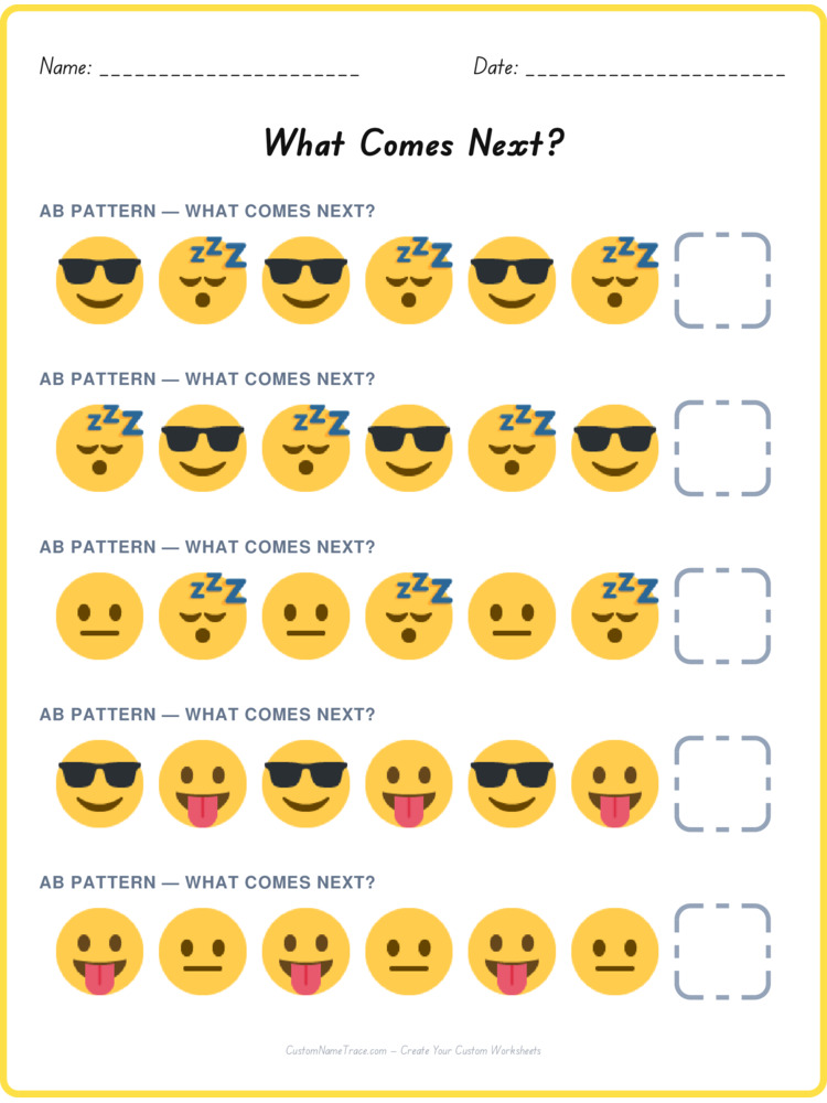 AB pattern worksheet 9 for kids