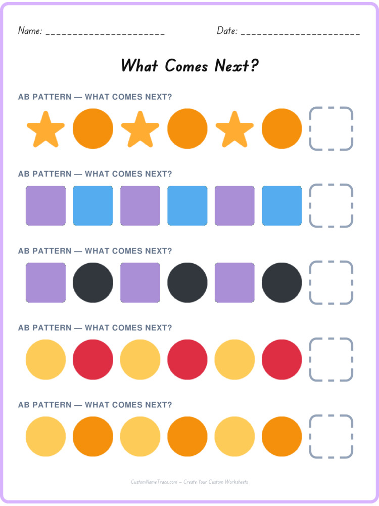 AB pattern worksheet 1 for kids
