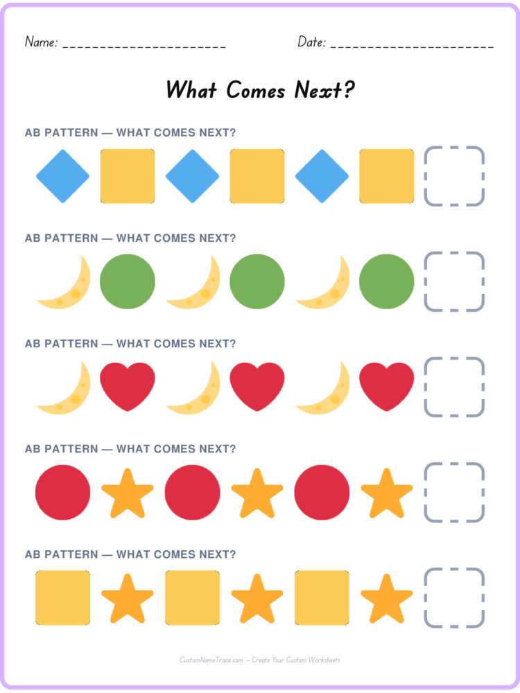 AB pattern worksheet 10 for kids
