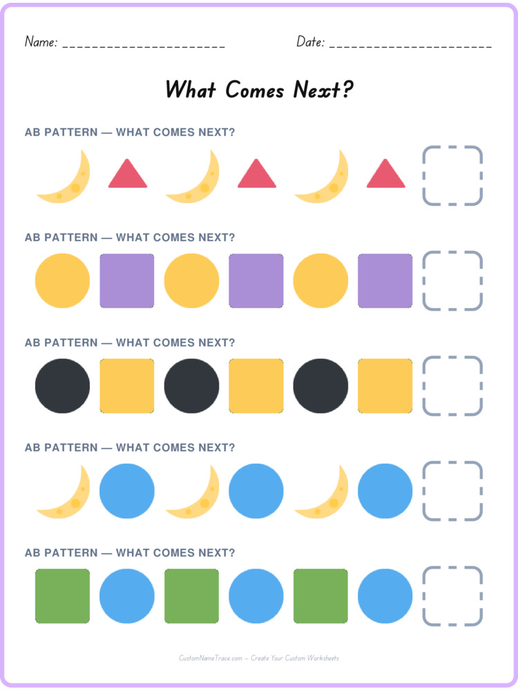 AB pattern worksheet 11 for kids