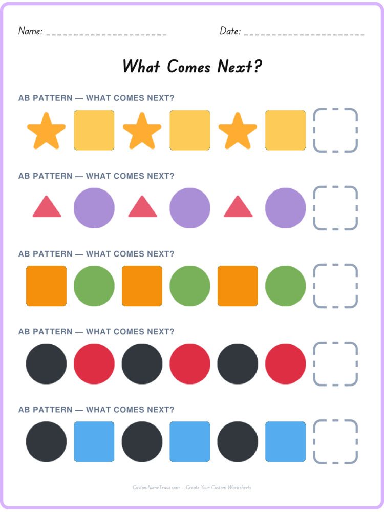 AB pattern worksheet 12 for kids