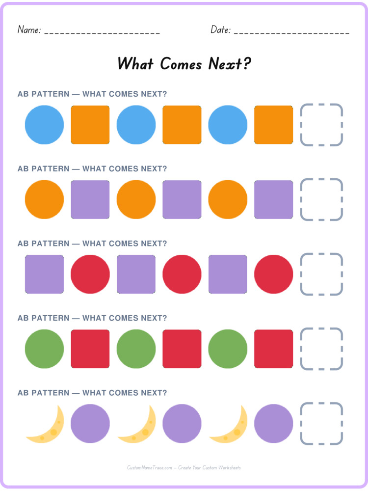 AB pattern worksheet 13 for kids