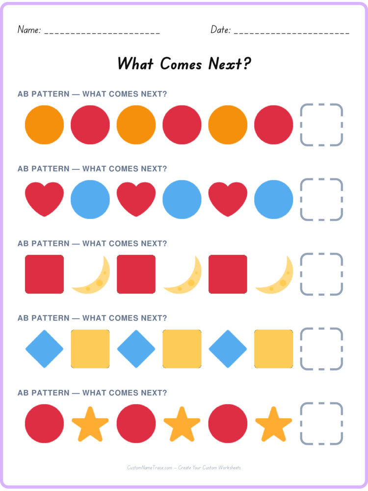 AB pattern worksheet 14 for kids