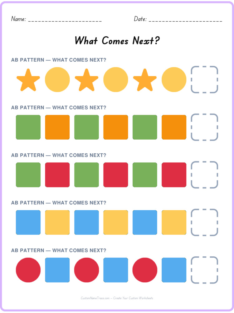 AB pattern worksheet 16 for kids