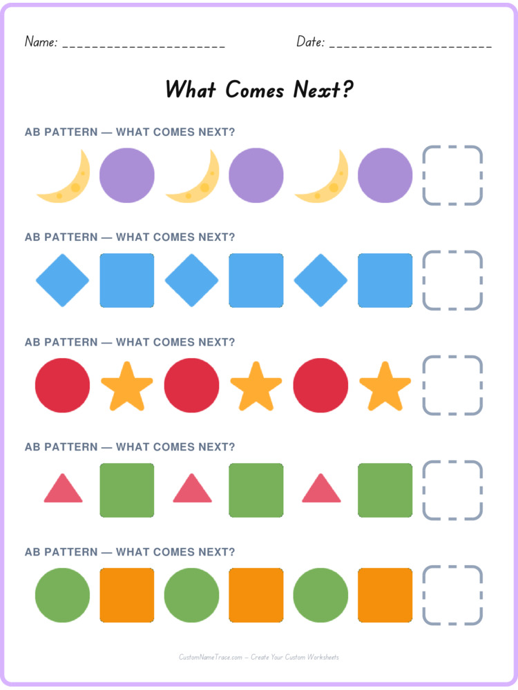AB pattern worksheet 17 for kids