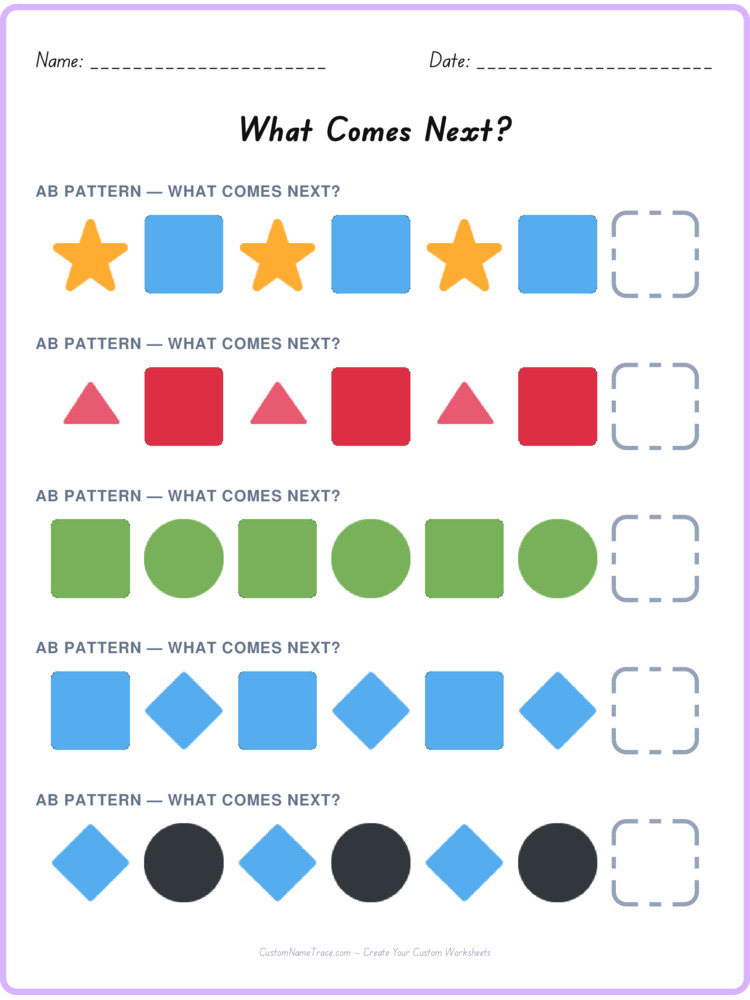 AB pattern worksheet 18 for kids