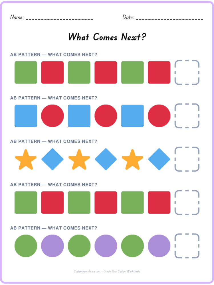 AB pattern worksheet 19 for kids