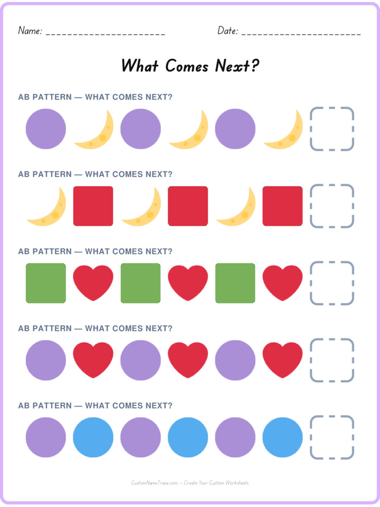 AB pattern worksheet 2 for kids