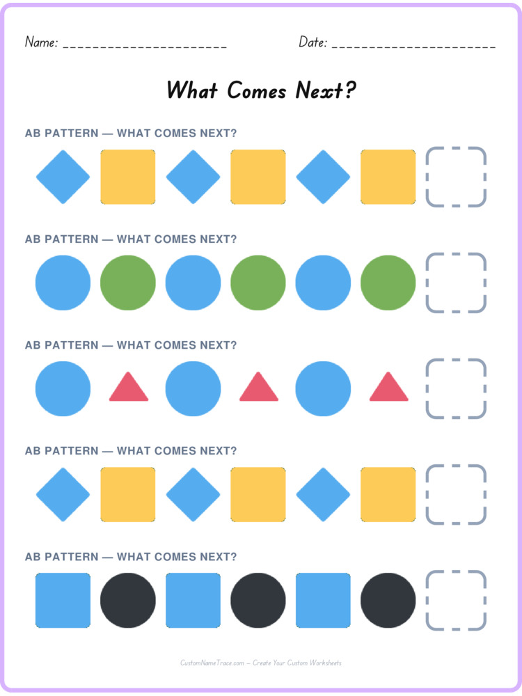 AB pattern worksheet 20 for kids