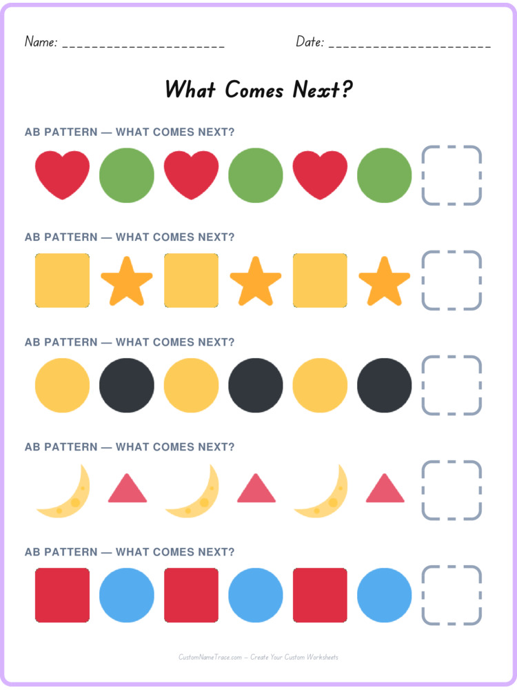 AB pattern worksheet 21 for kids