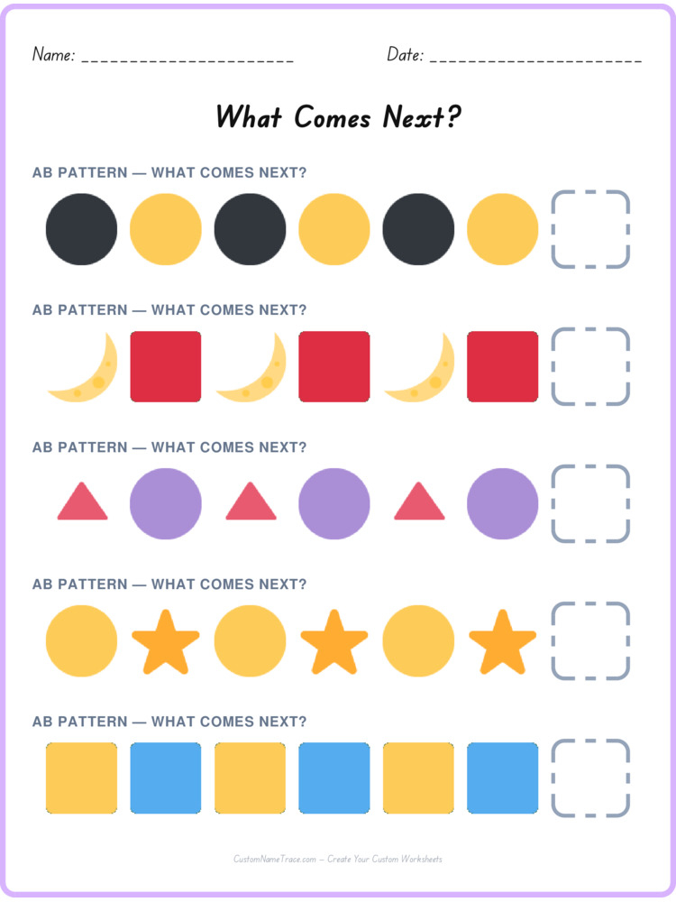 AB pattern worksheet 22 for kids