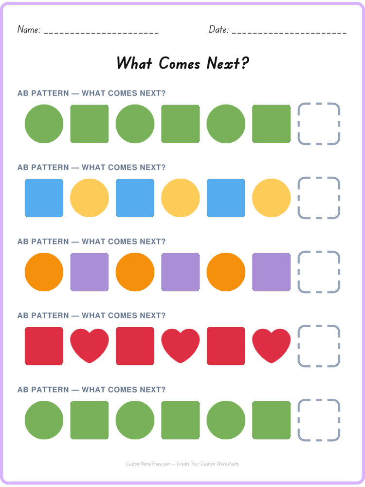 AB pattern worksheet 23 for kids