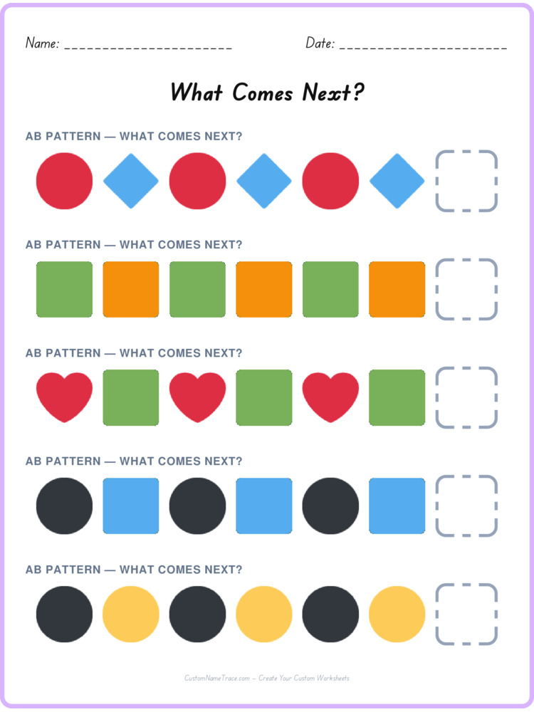AB pattern worksheet 24 for kids