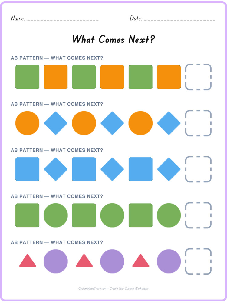 AB pattern worksheet 25 for kids