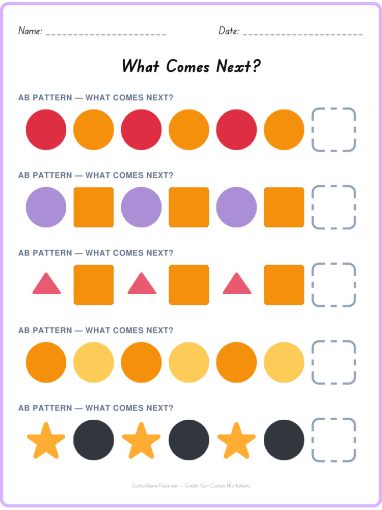 AB pattern worksheet 26 for kids