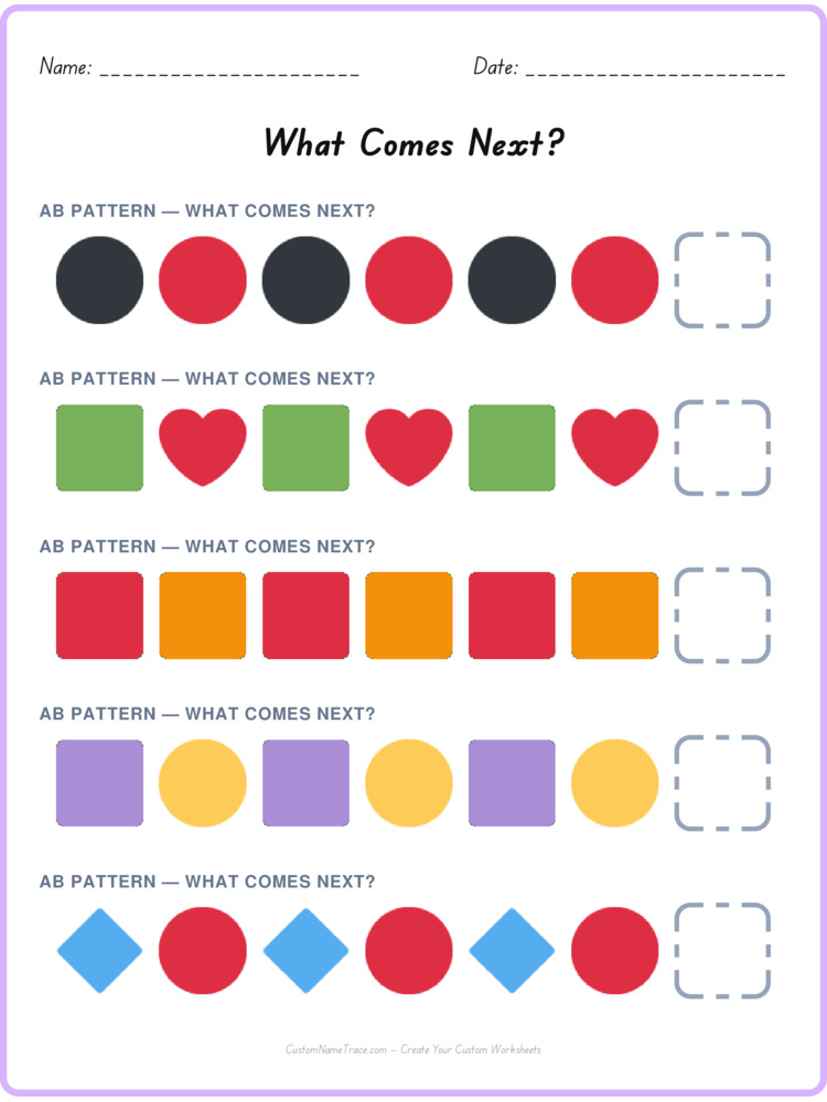 AB pattern worksheet 28 for kids