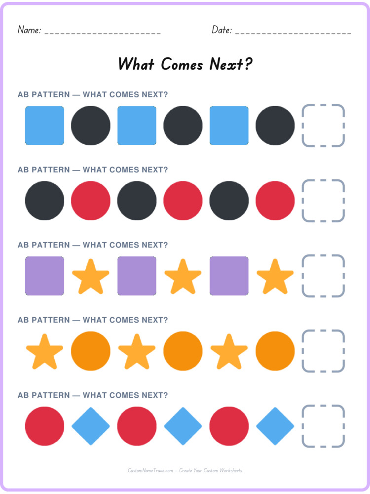 AB pattern worksheet 3 for kids