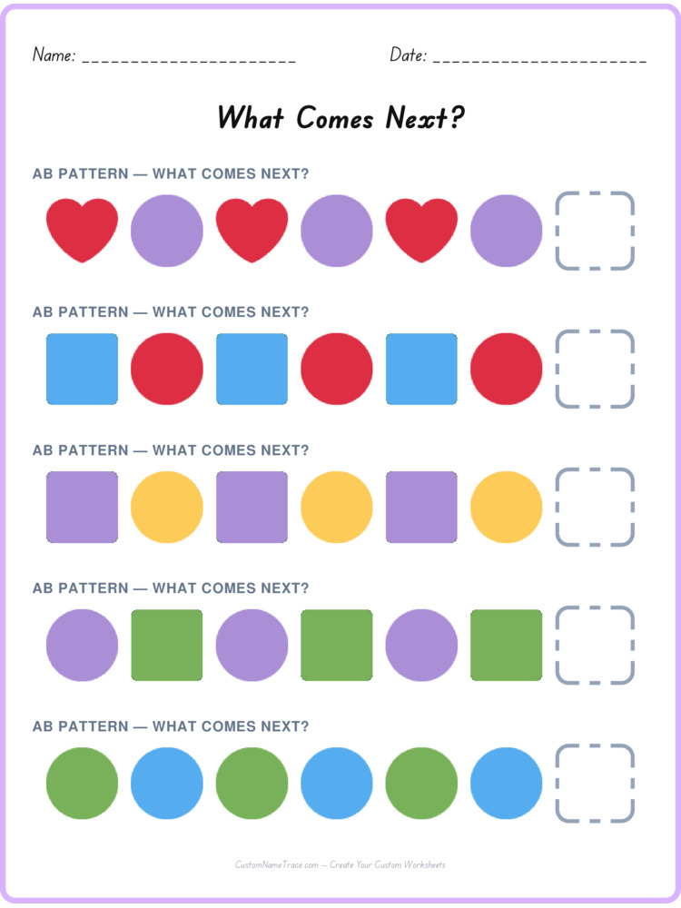 AB pattern worksheet 30 for kids