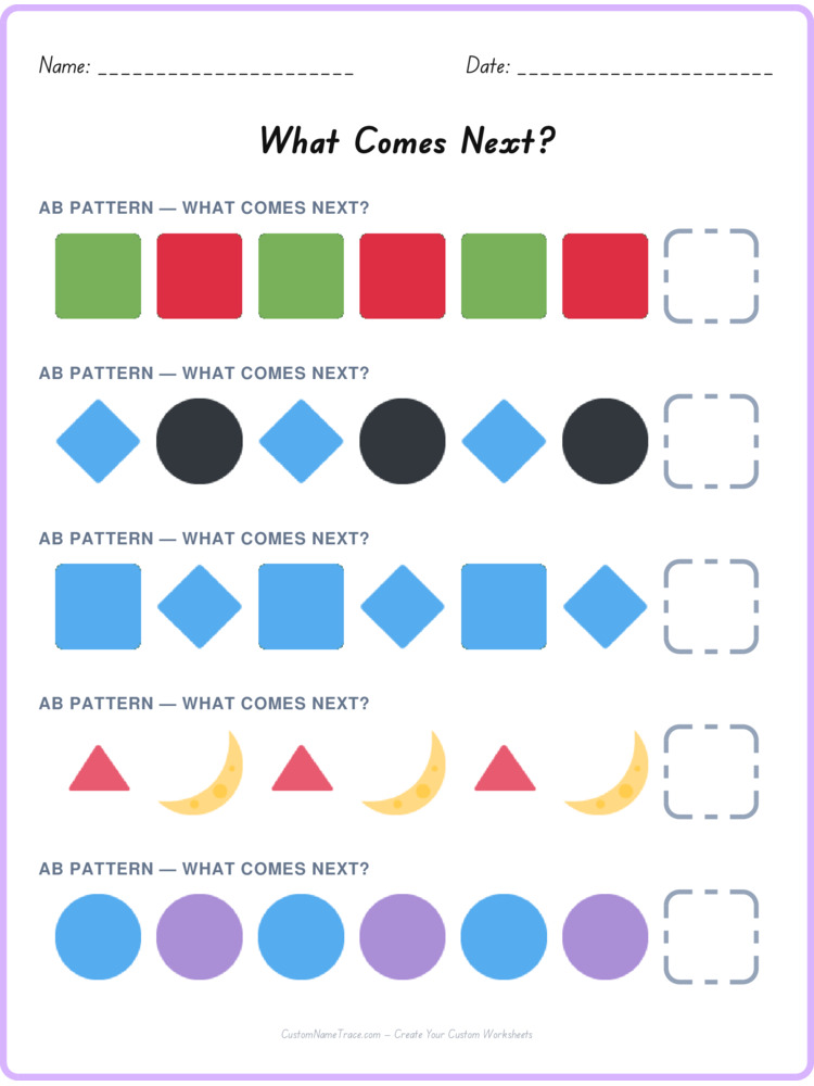 AB pattern worksheet 32 for kids
