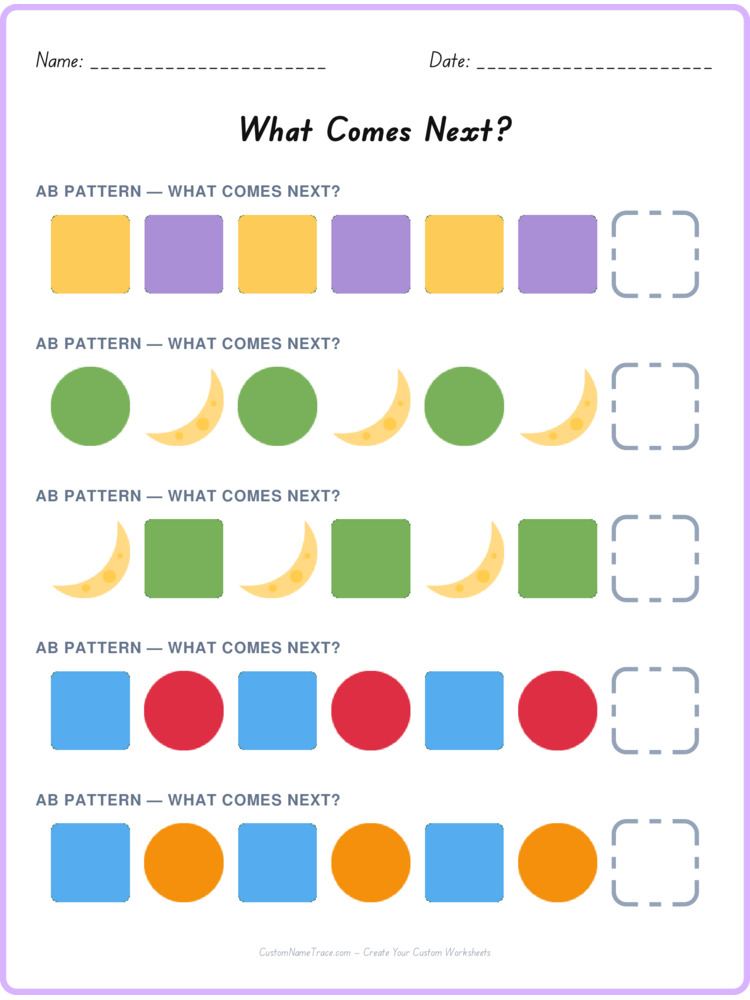 AB pattern worksheet 33 for kids