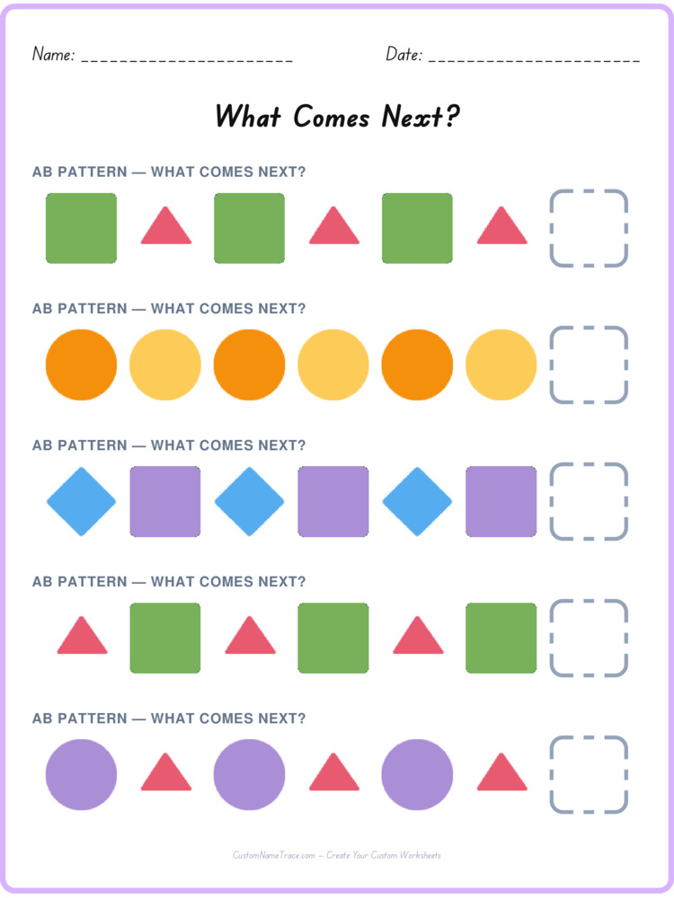 AB pattern worksheet 34 for kids