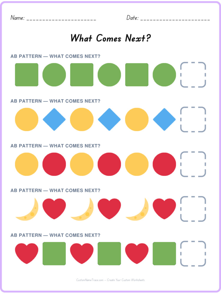 AB pattern worksheet 36 for kids