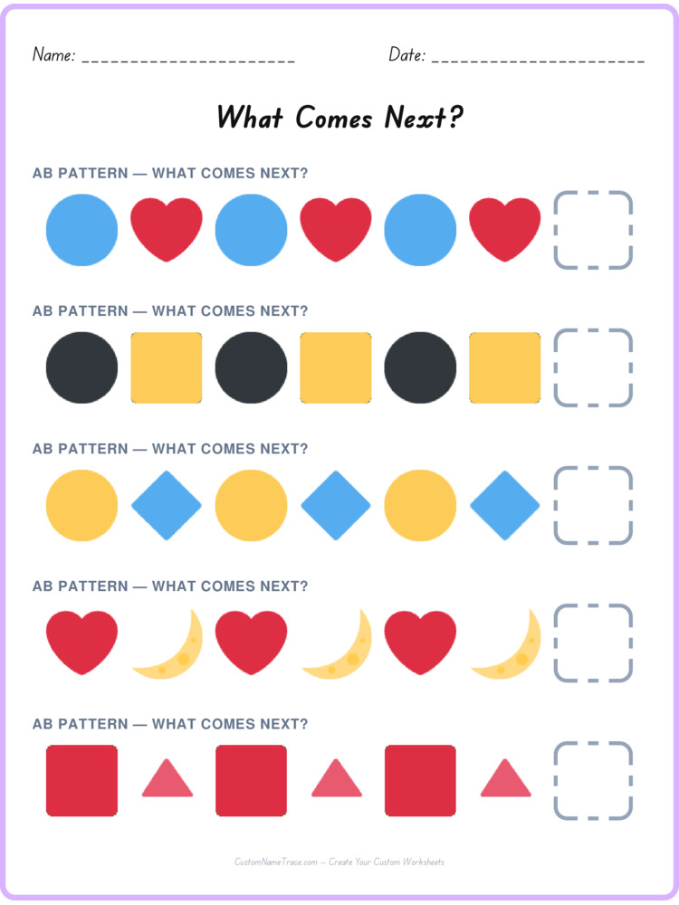AB pattern worksheet 38 for kids