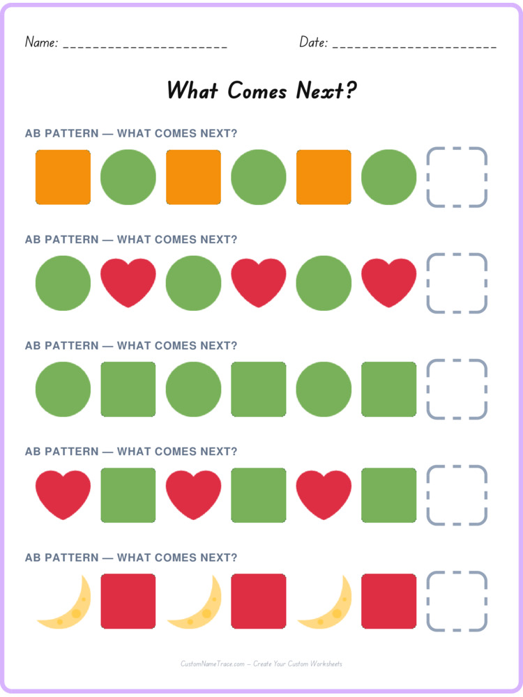 AB pattern worksheet 4 for kids