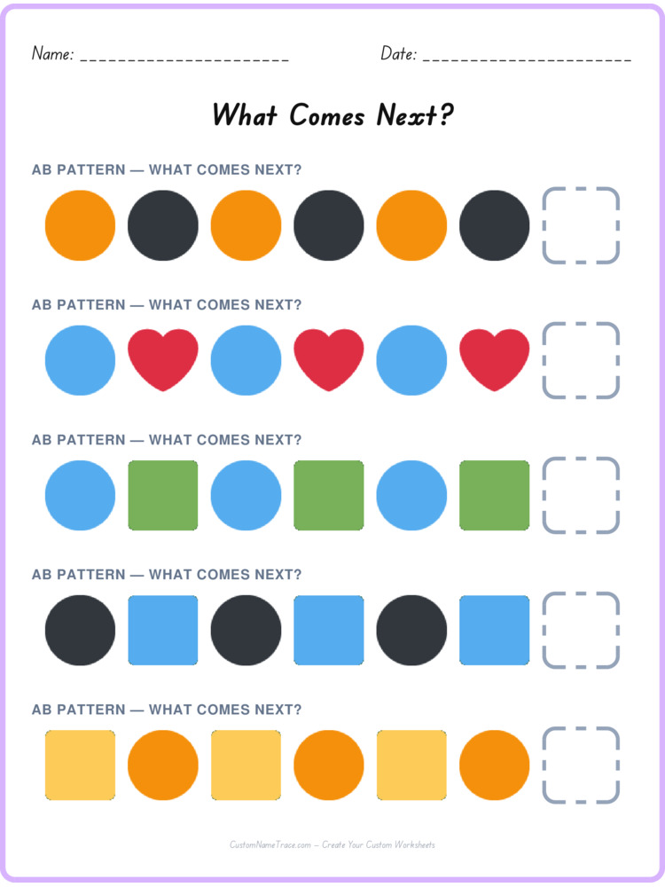 AB pattern worksheet 40 for kids