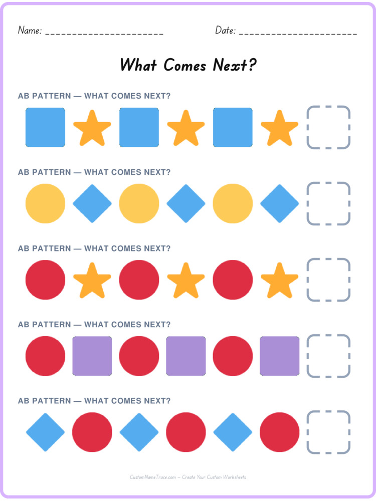 AB pattern worksheet 5 for kids