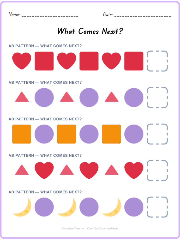 AB pattern worksheet 6 for kids