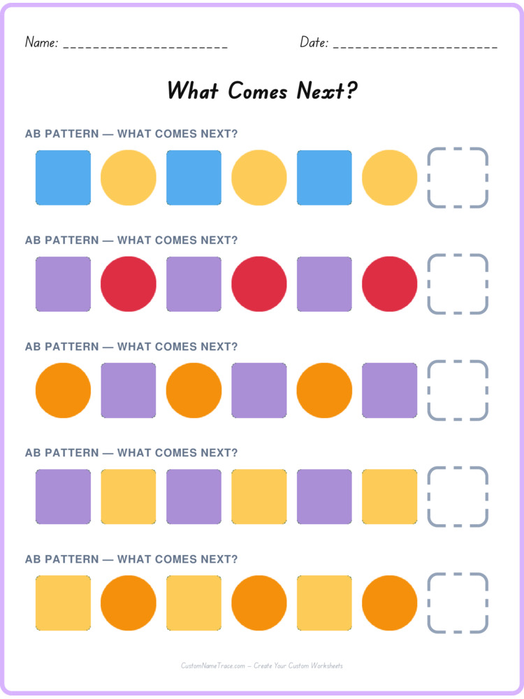 AB pattern worksheet 7 for kids