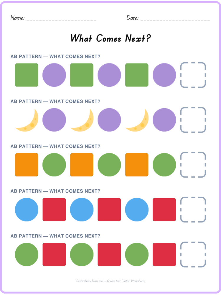 AB pattern worksheet 8 for kids
