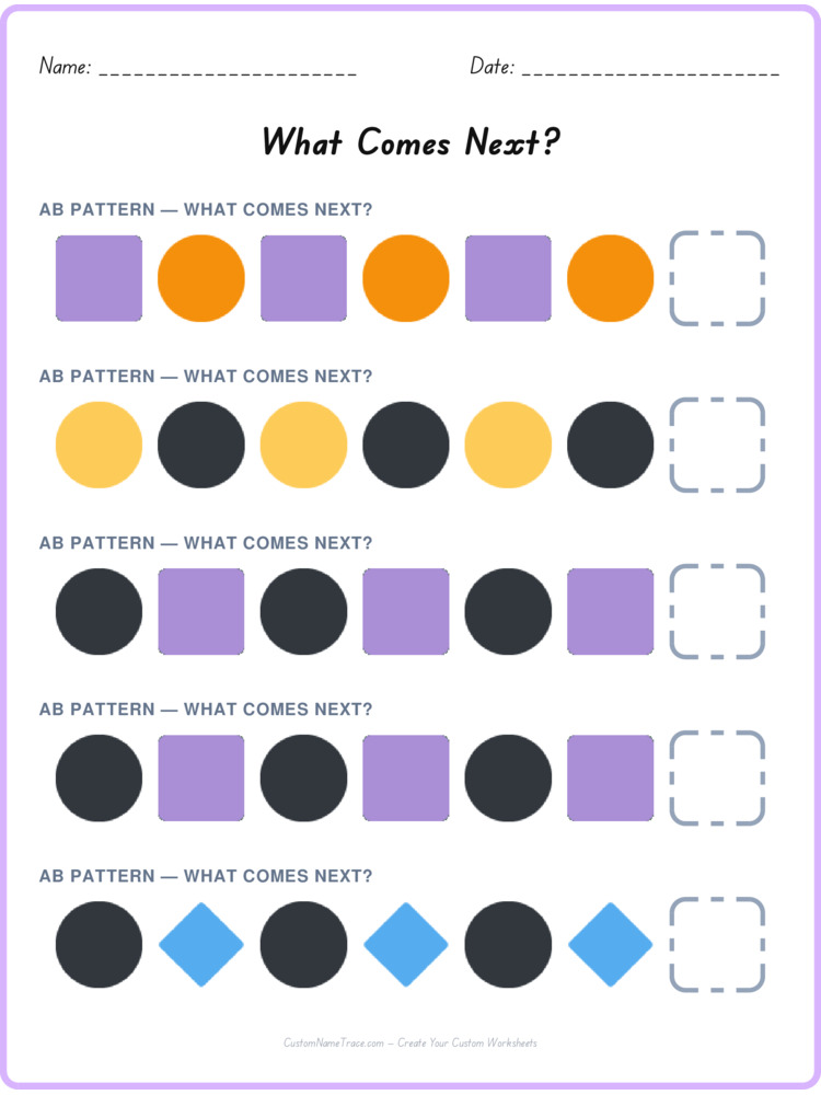 AB pattern worksheet 9 for kids