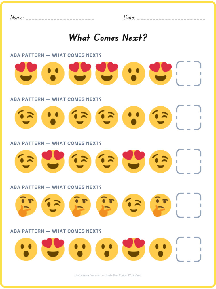 ABA pattern worksheet 1 for kids