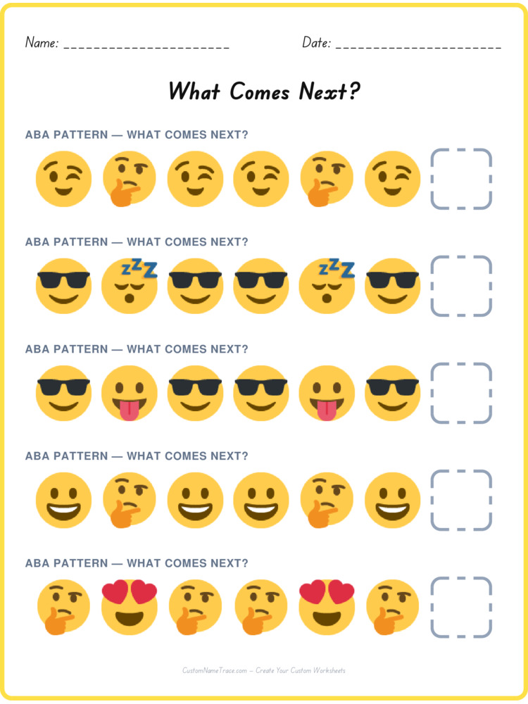 ABA pattern worksheet 10 for kids