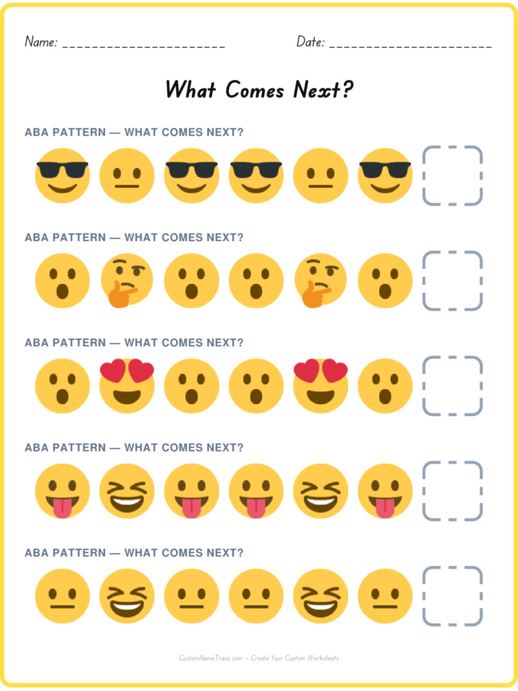 ABA pattern worksheet 11 for kids