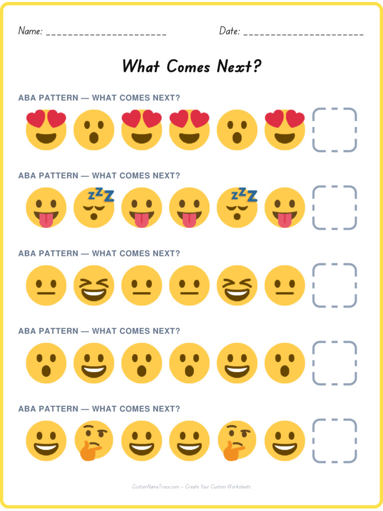ABA pattern worksheet 12 for kids