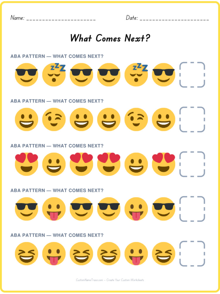 ABA pattern worksheet 13 for kids
