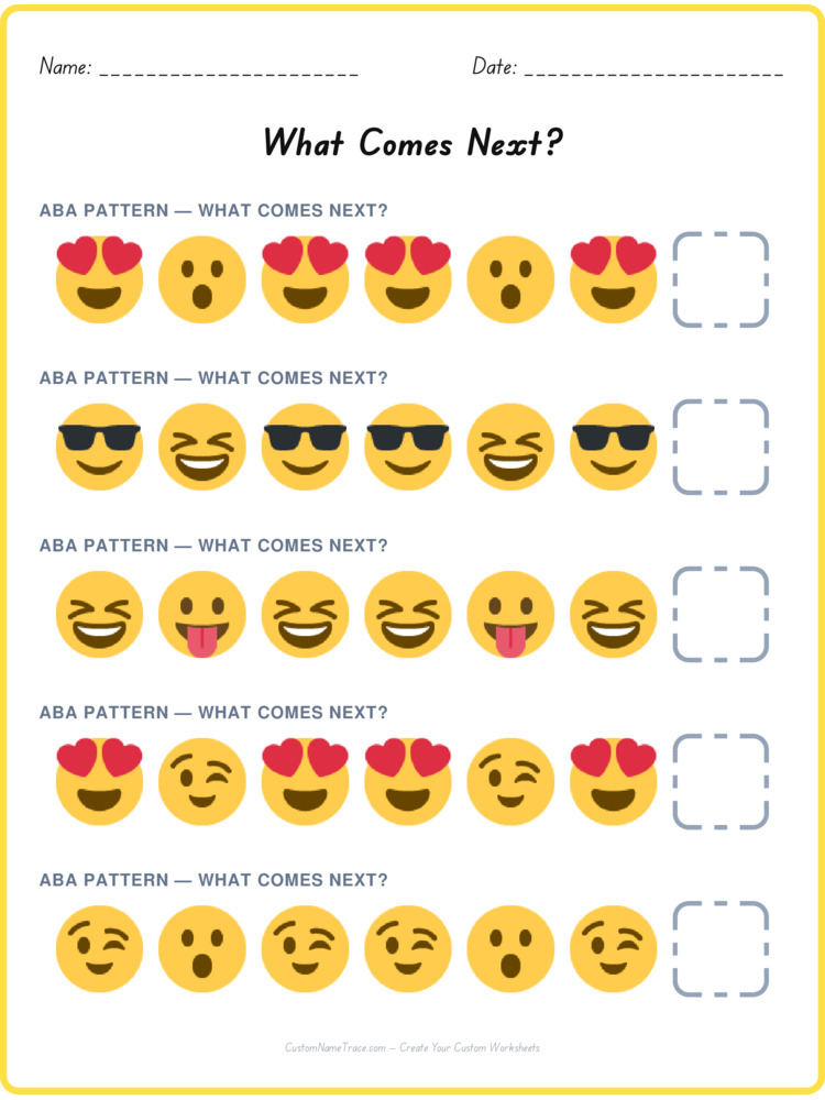 ABA pattern worksheet 16 for kids