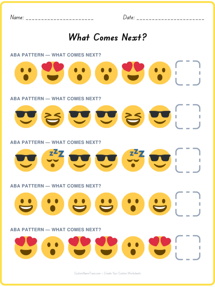 ABA pattern worksheet 18 for kids