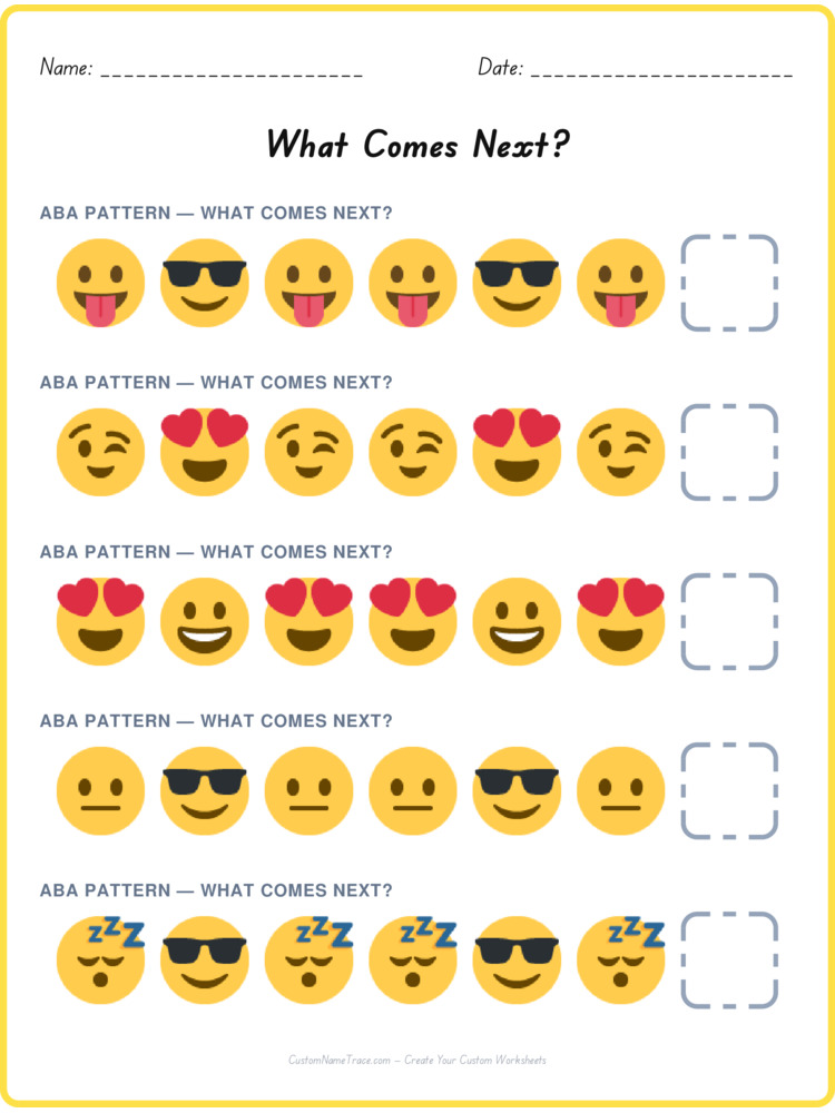 ABA pattern worksheet 19 for kids
