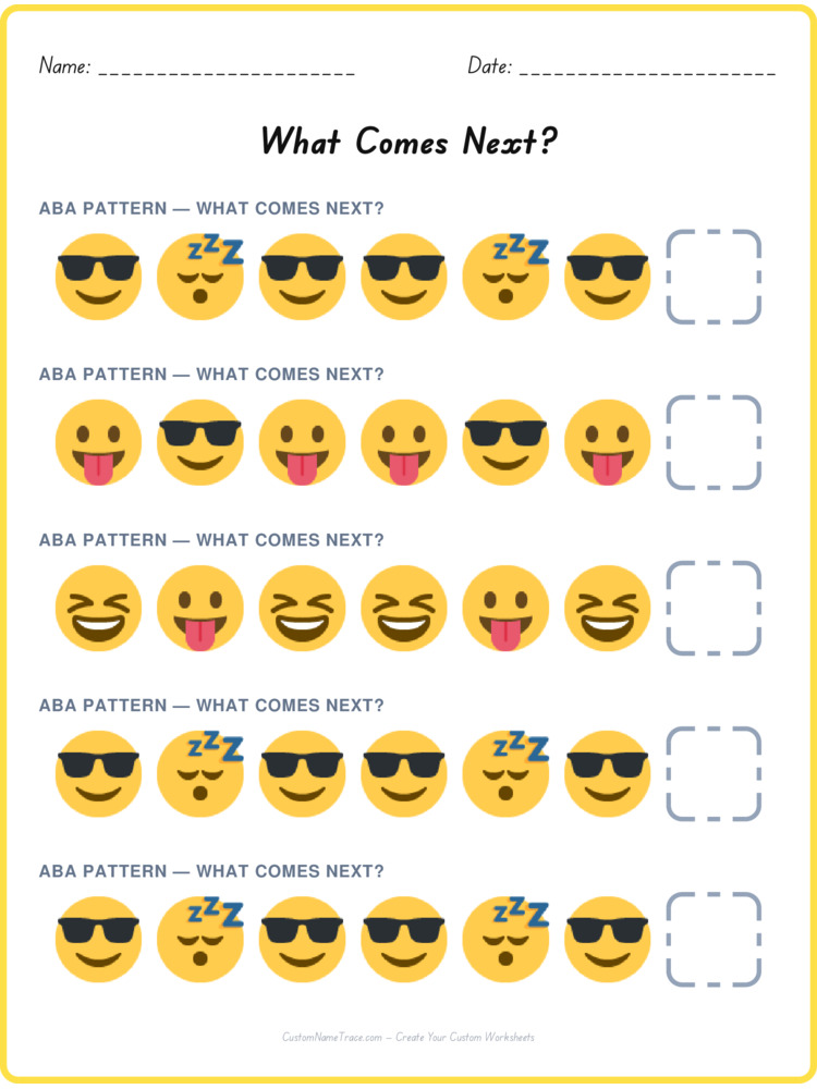 ABA pattern worksheet 2 for kids