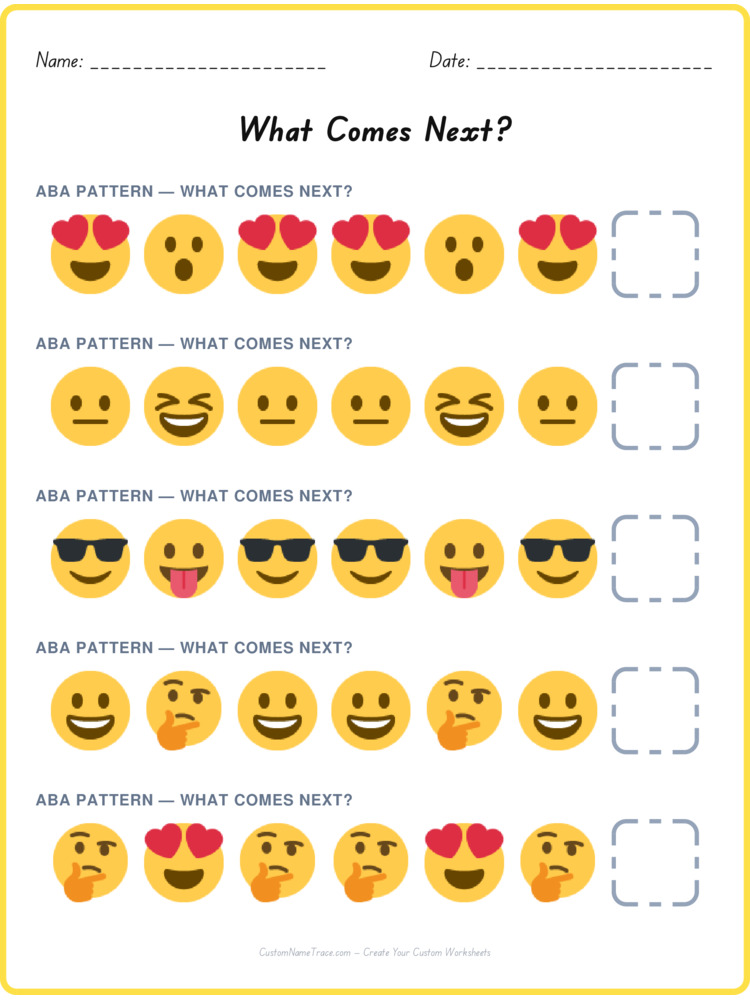 ABA pattern worksheet 20 for kids