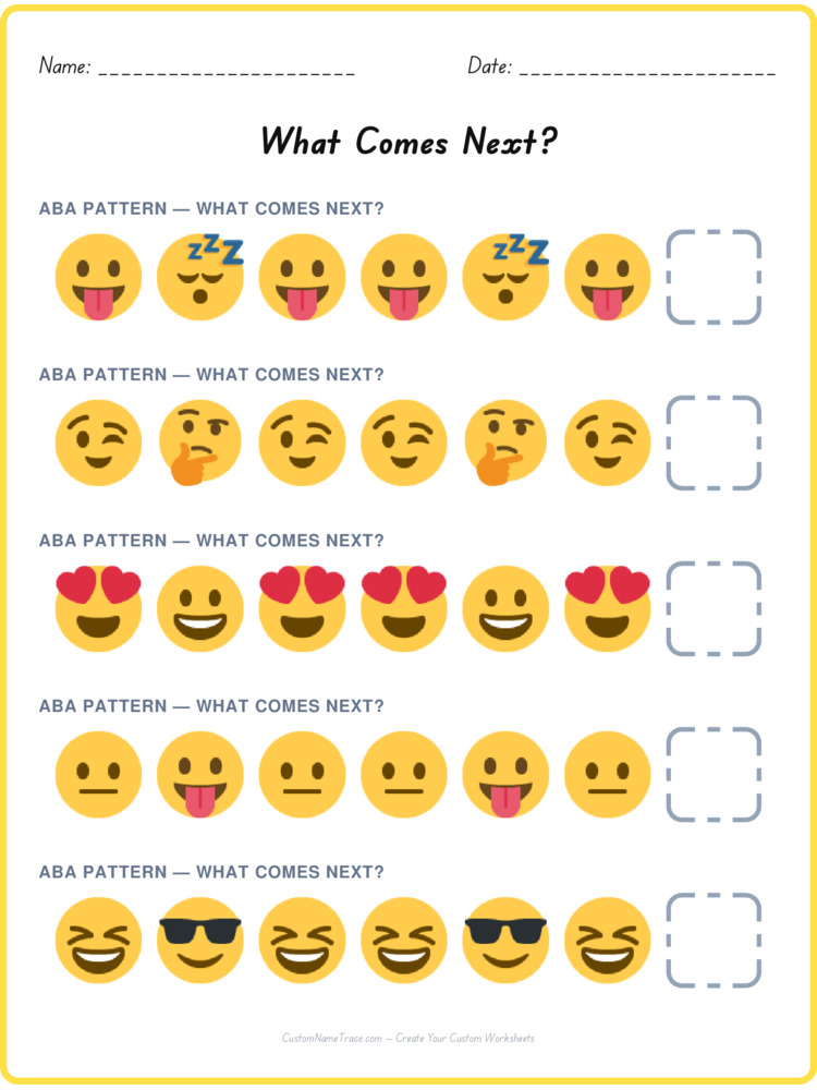 ABA pattern worksheet 21 for kids