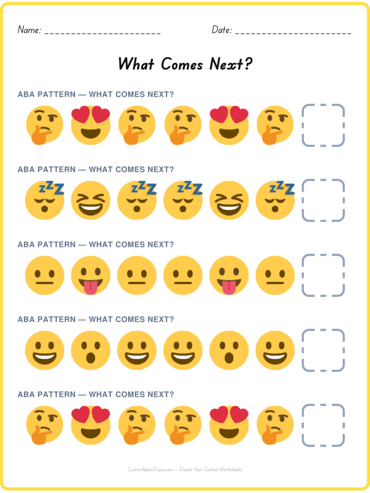 ABA pattern worksheet 22 for kids