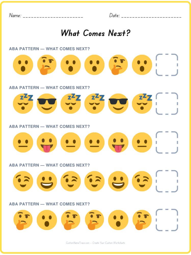 ABA pattern worksheet 26 for kids