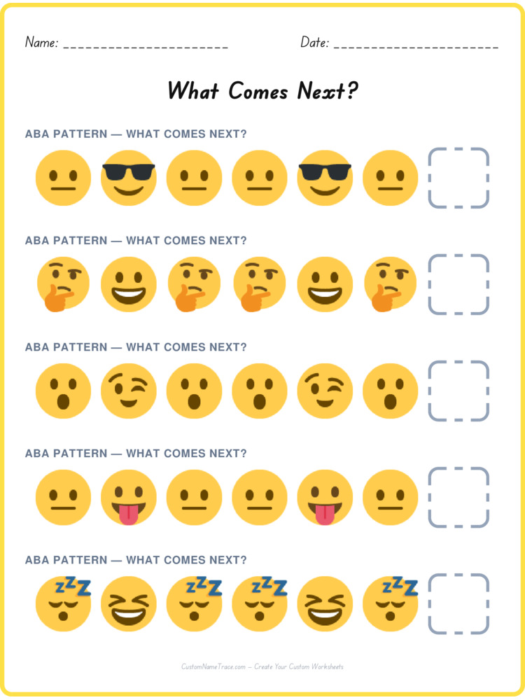 ABA pattern worksheet 27 for kids