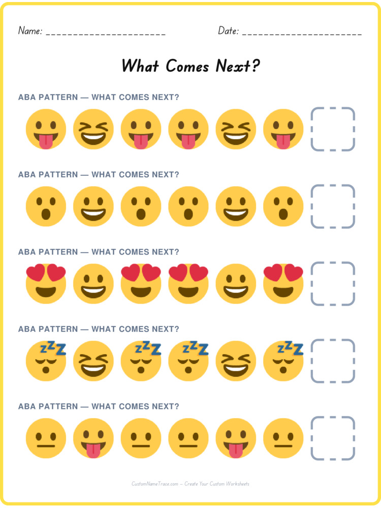 ABA pattern worksheet 29 for kids